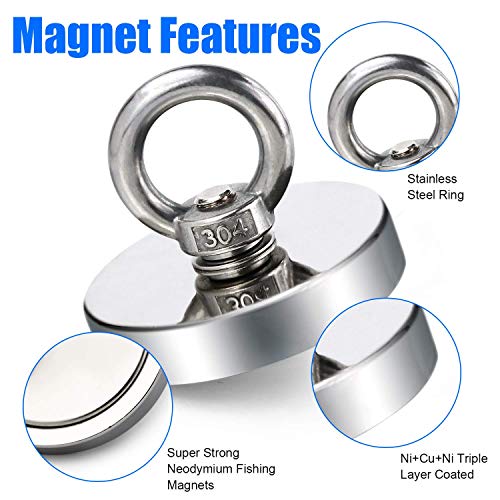 DIYMAG Super Strong Neodymium Fishing Magnets, 1000 lbs(453 KG) Pulling Force Rare Earth Magnet with Countersunk Hole Eyebolt Diameter 3.55 inch(90mm) for Retrieving in River,Lifting and Pick up - size: 90mm
