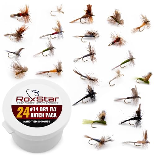 RoxStar Fishing Fly Shop, Premium Stimulator Dry Fly Assortment, Emerger Hatch Pack, Nymph Fly Hatch Pack for Trout and Bass - color: Dry Hatch Pack #14