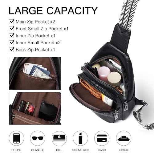 LATMAP 7L Sling Bag for Women Men Crossbody Belt Bag Small Travel Sling Backpack Anti Theft Chest Daypack Purse Faux Leather - color: Black