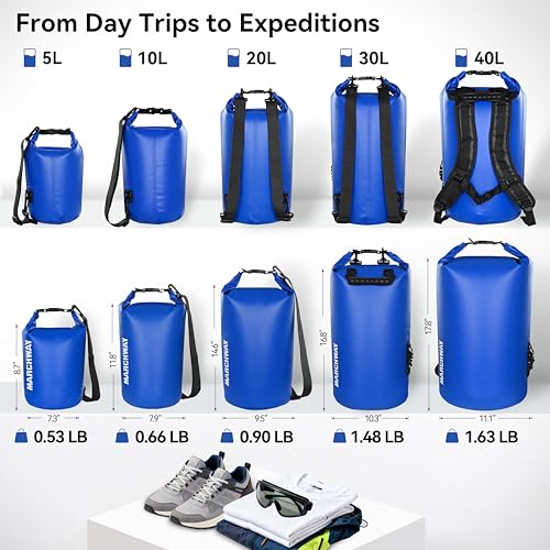 MARCHWAY Floating Waterproof Dry Bag Backpack 5L/10L/20L/30L/40L, Roll Top Sack Keeps Gear Dry for Kayaking, Rafting, Boating, Swimming, Camping, Hiking, Beach, Fishing - color: Dark Blue, size: 10L