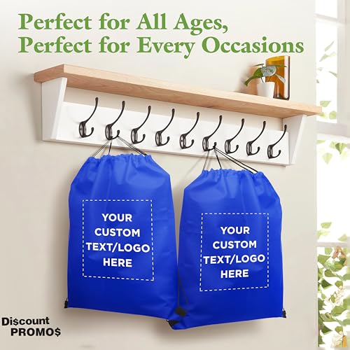 DISCOUNT PROMOS Custom Non-Woven Drawstring Backpacks Set of 10/50/100, Personalized Bulk Pack - color: Blue, size: 10/50/100