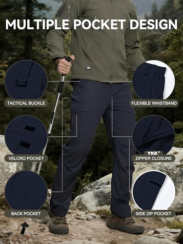 Men's Hiking Cargo Pants Waterproof Lightweight Quick Dry Outdoor Work Fishing Mountain Travel Stretch Pants - color: Navy, size: 32