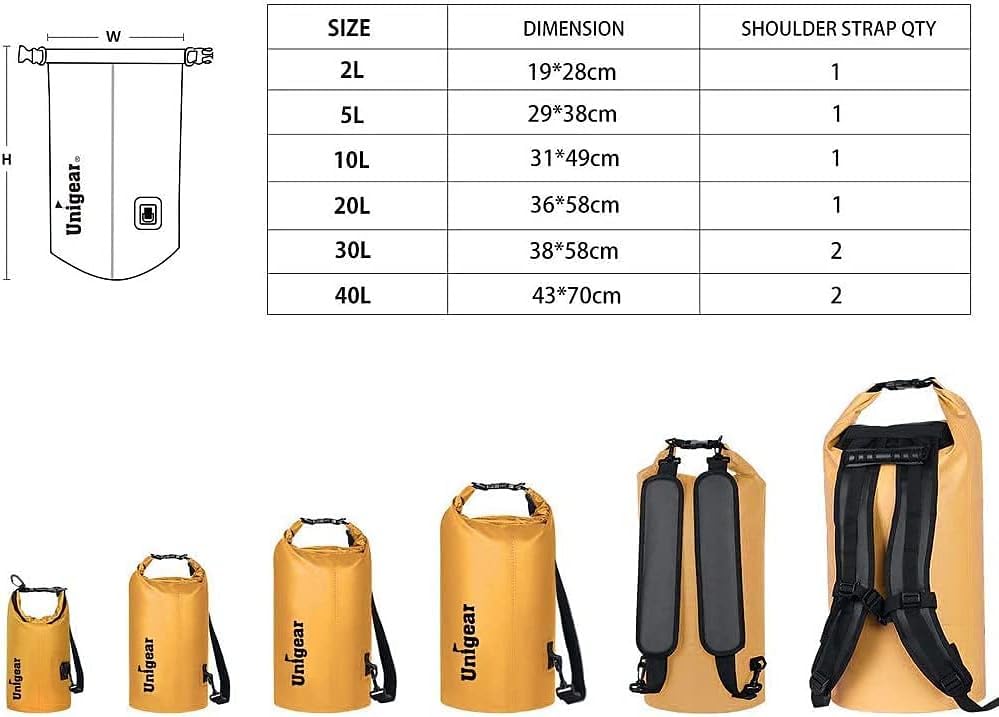 Unigear Dry Bag Waterproof, 2L/5L/10L/20L/30L/40L Floating and Lightweight Bags for Kayaking, Boating, Fishing, Swimming and Camping with Waterproof Phone Case - color: Pale Yellow, size: 10L