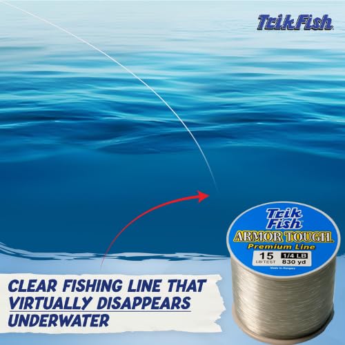 TrikFish Armor Tough Camouflage Monofilament Fishing Line - Stealthy & Strong - Camo Monofilament Line for Freshwater & Saltwater Fishing - Bulk 1/4LB Spool of Mono - color: Clear, size: 10LB Test - 1500 Yards