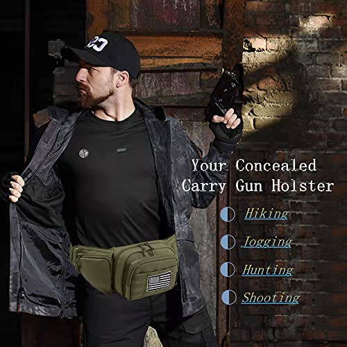 Tactical Fanny Pack Gun Holster Concealed Carry Pistol Military Tactical Waist Bag Waterproof Molle EDC Pouch with USA Flag Patch - color: Green