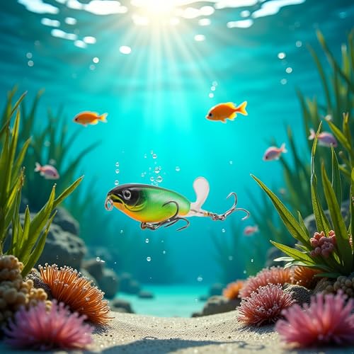 Topwater Fishing Lures Bass with Floating Tractor Rotating Tail Barb Treble Hooks Artificial Hard Bait Swimbait Lures Surface Crankbait for Bass Trout Walleye Pike Musky Fishing Topwater