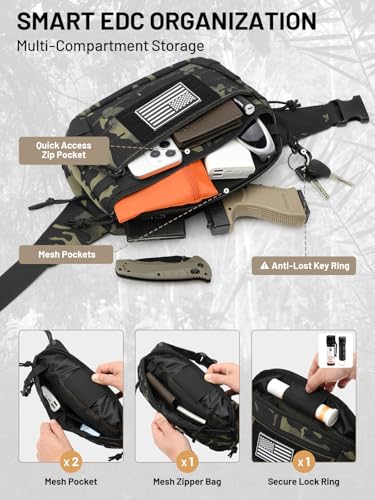 Tactical Sling Bag, Fanny Pack,2in1,CCW & EDC Shoulder Bag with MOLLE & Pistol Holster - 1000D Adjustable Strap for Outdoor Carry Men & Women - color: Camouflage