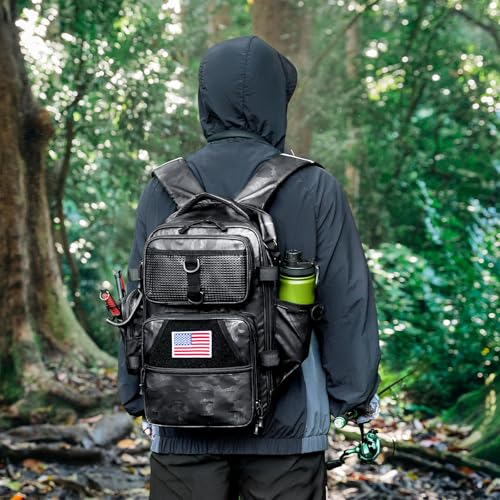 Ghosthorn Fishing Backpack Waterproof Tackle Bag Sling Bag Gift - color: Tpu Black, size: Large