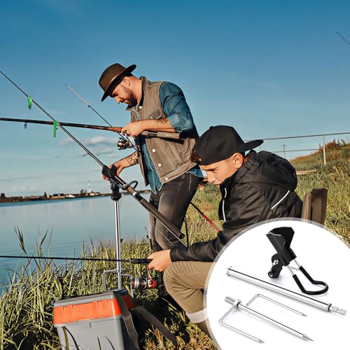 Lounsweer 4 Pcs Fishing Rod Holders 360 ° Adjustable Fishing Pole Holders Multifunctional Stainless Steel Ground Fish Rod Pole Brackets for Detachable Fish Equipment Lakes Rivers Gifts Men - color: Black