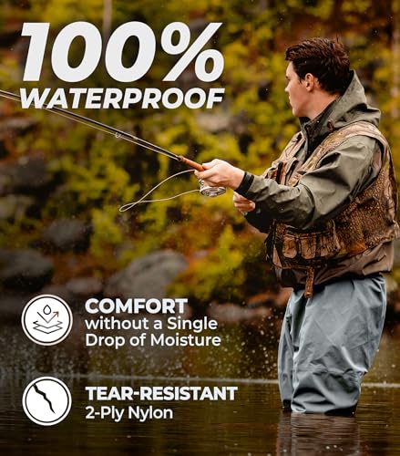 Foxelli Chest Waders - 2-ply Nylon/PVC Waterproof Lightweight Fishing Waders for Men & Women with Boots - size: 8
