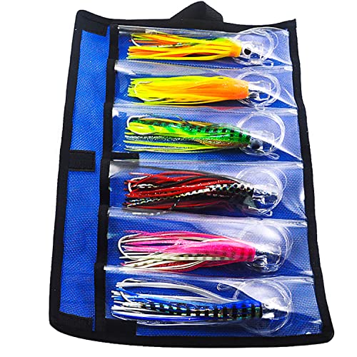 Set 6 Pcs Saltwater Trolling Lure 6.5/7/9 inch Marlin Deep Sea Fishing Bait | For Tuna Dolphin Sailfish Shark Big Game Fishing Tackle - color: 6.5 inch lure / Simple bag