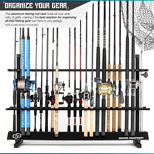 Savior Equipment Fishing Rod Rack Holder Organizer, 24-48 Slots to Hold Fresh Salt Water Spinning Rods & Reel Combo, Lightweight Aluminum Vertical Fish Pole Garage Storage Ground Display Stand - color: Carbon Black, size: 48-Slots