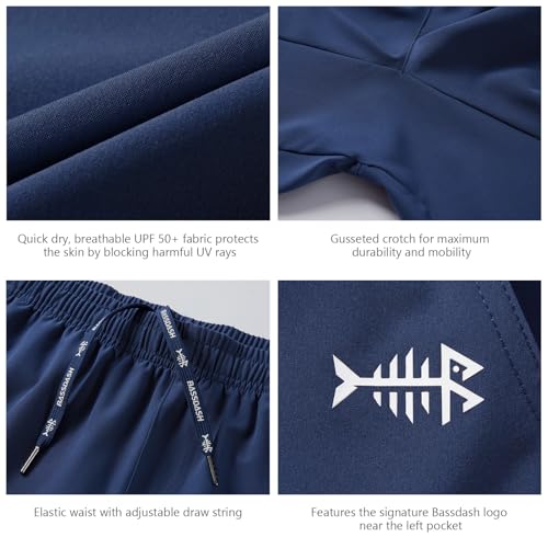 BASSDASH Men’s 7” Fishing Shorts UPF 50+ Lightweight Water Resistant Quick Dry for Hiking with Zipper Pocket FP06M - color: Dark Blue, size: 3X-Large