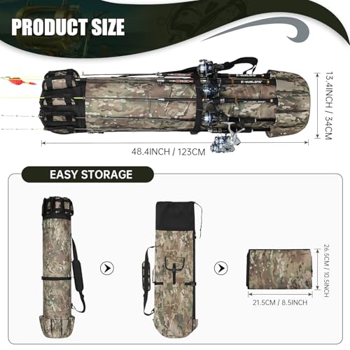 Fishing Rod Bag Fishing Rod Case, Durable Folding 900D Oxford Fabric Portable Large Capacity Waterproof, Fishing Gifts for Men Boys - color: Green Caomo
