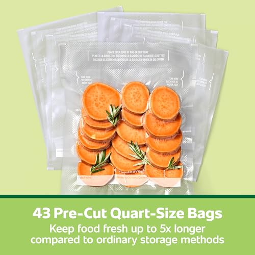 FoodSaver Quart Pre-Cut Vacuum Seal Bags, Easy Use Vacuum Storage Bags, Align to Seal and Tear to Open Vacuum Sealer Storage Bags, 43 Pack - size: Quart (43 Bags)