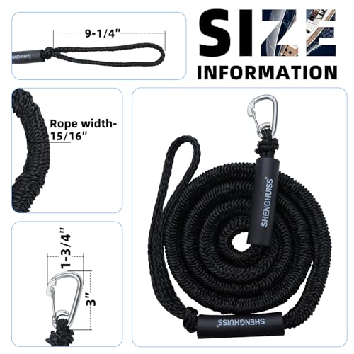 SHENGHUISS 7ft-14ft Boat Bungee Dock Lines，Double Braided Nylon Elastic Dock Line - for Boat, Jet Ski, Kayak Mooring & Securing