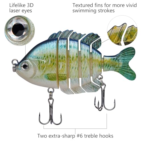 BASSDASH SwimPanfish Multi Jointed Panfish Bluegill Swimbaits Hard Topwater Bass Lures Fishing Lure Crank Saltwater 3.5in/0.85oz - color: Blue Fish