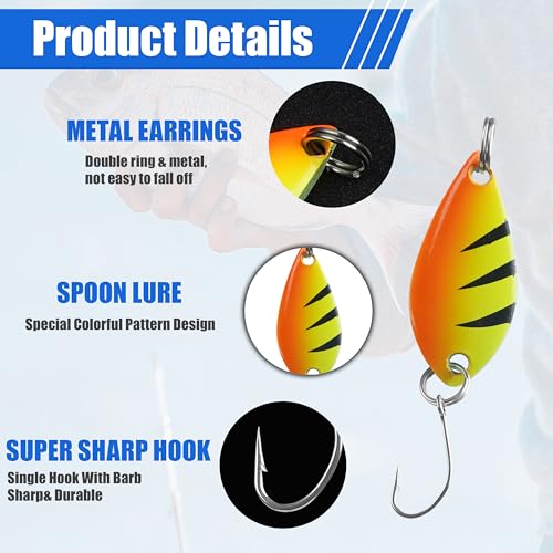 Fishing Spoons Lures for Trout, 12/24pcs Trout Spoons Set Single Hooks Hard Metal Fishing Jigging Bait Tackle Casting Spinner Bait for Crappie Bass Perch Panfish Pike, 1/5 oz - color: 24pcs---0.17oz