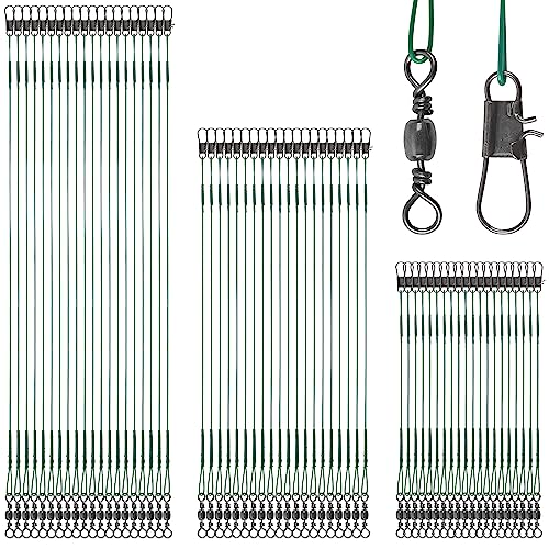 Fishing Leaders Saltwater,60pcs Stainless Steel Wire Leaders with Swivels Snap High Strength Fishing Line Leader for Connect Fishing Tackle Lure Bait Rig Hooks,6/8/10inch - color: Green - 60pcs (6"+8"+10")