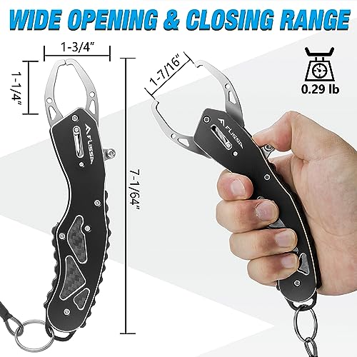 FLISSA Fish Gripper, Fish Lip Grip Tool with Carabiner and Spring Anti-Lost Rope, Durable Stainless Steel Fish Grabber Gripper, Lightweight Holder for Fishing, Corrosion Resistant & Portable - size: 7''
