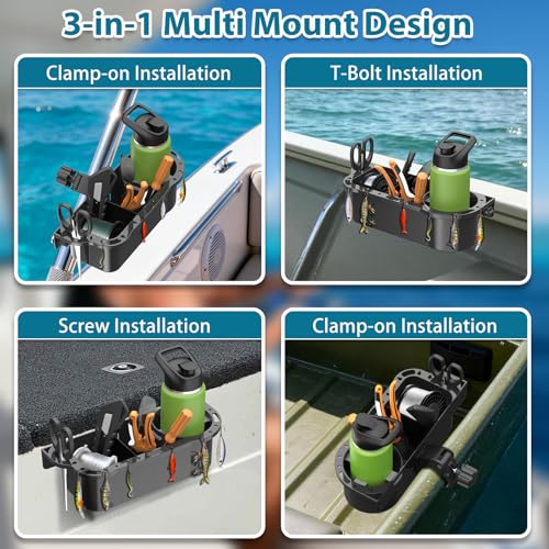 Boat Caddy Organizer, 3-in-1 Mount (Screw/Fishing Boat Track/Clamp-On), Removable Divider Card & Anti-Slip Pad, Fits 40oz Tumbler, for Boat Kayak Tree Stand Bicycle Walker Wheelchair - color: Pack Of 2
