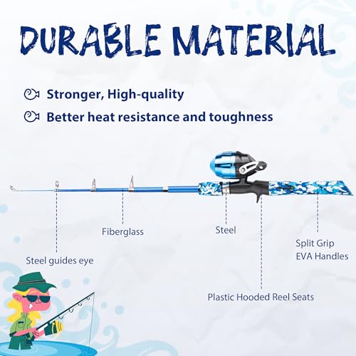 WIDDEN Kids Fishing Pole, Portable Telescopic Kids Fishing Poles for Boys and Girls, Fishing Rod and Reel Combo Kit with Tackle Box, and Fishing Net, Best Fishing Pole for Toddler Youth - color: Pink+Blue+Green