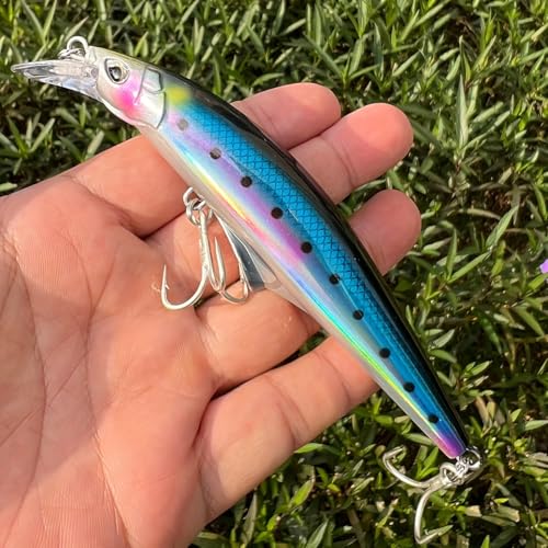 3pcs Sinking Bass Fishing Lures Saltwater Long Casting Laser Minnow Fishing Baits Hard Lure Fishing Kits Accessories (AH - color: AH1445B-5.5'' 1.6oz