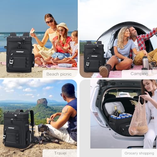 Hulongo Large Waterproof Insulated Cooler Backpack for Men & Women, Leak Proof Cooler Backpack for Camping, Beach, Fishing, Picnic, Travel, Outdoor, 30L, 48Cans - color: pure black
