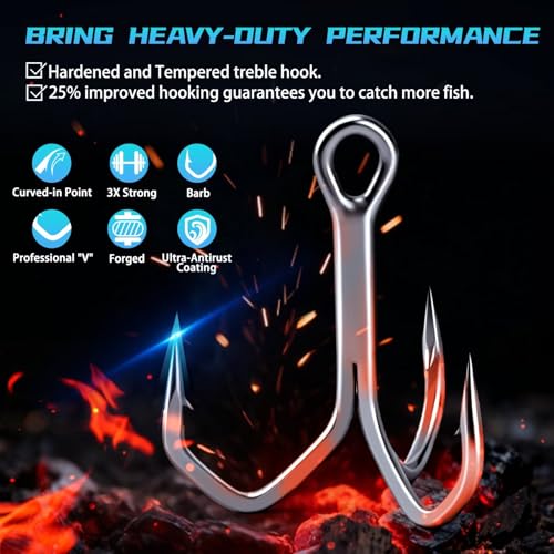 12/50PCS Fishing Treble Hooks for Saltwater Freshwater Fishing Hooks with 3X Strong Replacement Hardbait Size 1/0#1#2#4#6#8#10 - size: #1-12PCS