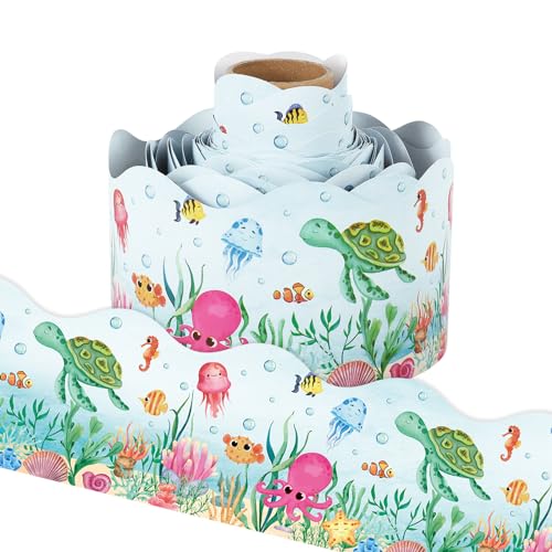 Whaline 32.8 Ft Summer Under The Sea Bulletin Board Borders Ocean Creature Die-Cut Rolled Border Trim for School Classroom Office Chalkboard Decoration - style: Ocean Creature