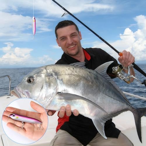 6 Pcs Topwater Fishing Lure, Top Water Lures for Saltwater and Freshwater, Rattling Line Float Lure, Pencil-Shaped Lures Simulated Fishing Hooks 0.46 oz, for Catfish Bass, Mullet