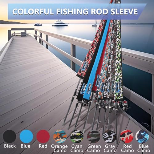 2Pcs Neoprene Fishing Rod Sleeve for Casting, Trolling, Spinning Rods – Lightproof & Puncture Resistant Rod Cover - color: Orange Camo, size: 58" - 2Pcs