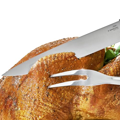 OXO Carving Set |Soft-Grip Duo Designed for Effortless Carving and Serving |2-Piece Fork & Knife Set | Spear, Secure, Cut & Serve Roasted Meat - style: Carving Set