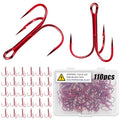 Treble Fishing Hooks, 110pcs Super Sharp Triple Fish Hook Classic Round Bend High Carbon Steel Treble Hooks Barbed for Catfish Bass Trout Freshwater Saltwater - color: Red, size: 110pcs 2#
