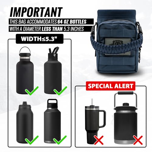 NATURE PIONEOR 32 64 128oz Tactical Water Bottle Pouch, Multi-Function Tactical Water Bottle Bag with Adjustable Shoulder Strap, Half/One Gallon Molle Strap Carrier Holder - color: Deep Blue, size: 64OZ