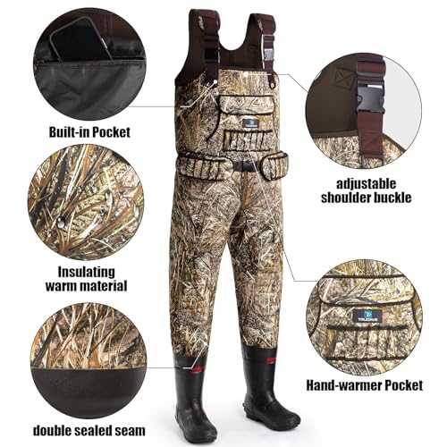 Trudave Chest Waders, 4.5mm Waterproof Neoprene Hunting Wader for Men & Women with 600G Insulated Boots - color: 11, style: Real Reed