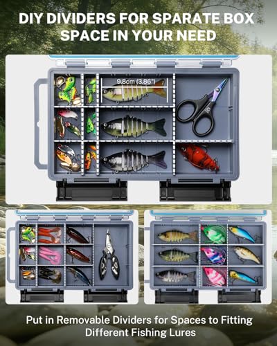 Gonex Fishing Tackle Boxes, 2-Pack Waterproof 3600 Tackle Trays with Adjustable Dividers, Portable Clear Plastic Tackle Organizers with DIY Dividers for Lures, Hooks, Bass Gear, Gray - size: 2pcs 3600 (10.9x7.3x1.7inch)