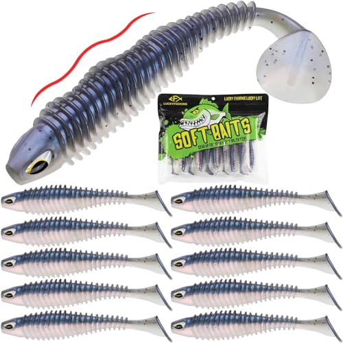 LUCKYFISHING Paddle Tail Swimbaits 10/16/20 PCS Fishing Lures Soft Plastic Lures for Trout Crappie Walleye Soft Baits for Bass Fishing Freshwater Saltwater 4.1/3.5/3/2.5 Inch - color: Blue Pearl, size: 4.1 inch-10pcs