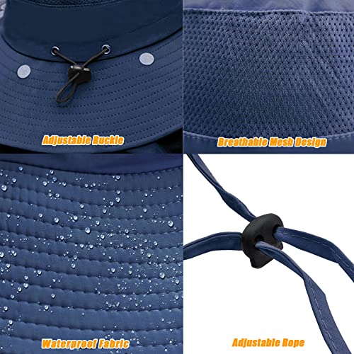 Fishing Hat for Men & Women, Outdoor UV Sun Protection Wide Brim Hat with Face Cover & Neck Flap - color: Dark Blue