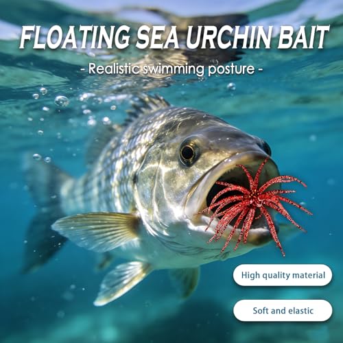 4Pcs Dice Bait, Floating TPR Swimbait with Reflective Stars,Tentacle Creature Lure, Sea Urchin Style Soft Plastic Baits, for Bass Fishing Drop Shot, Wacky Rig/Neko Rig and Finesse, Slow Sinking - color: Red(S), size: 6cm/2.34inch
