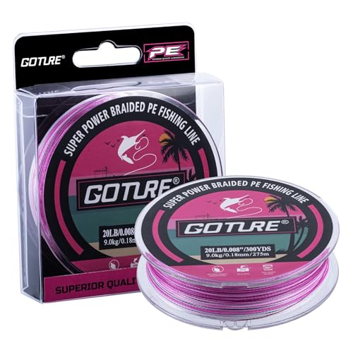 Goture Braided Fishing Line, 8-Strand and 4-Strand Ultra-Smooth UHMWPE Fiber, High Sensitivity Zero Stretch Abrasion Resistant Braid for Saltwater and Freshwater Fishing - color: C2:X 4 Colorful Powder Pink, size: 20LB(300yds)