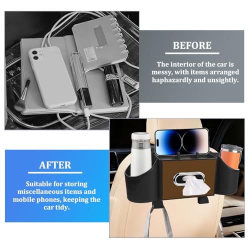Car Headrest Back Seat Organizer, 4-in-1 Vehicle Seat Back Tissue Box with Cup Holder Headrest Hook, Phone Holder, Multifunctional Automotive Backseat Organizer, Universal for Vehicles (Brown) - color: Brown