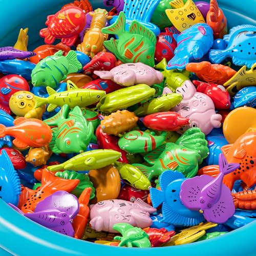 Magnetic Fishing Game Pool Toys for Kids 3 4 5 6 7 8, Water Table Bathtub Toys with Inflatable Pool, Bath Toys for Toddlers, Summer Outdoor Indoor Magnetic Fishing Toys Gifts for Boys Girls 3-5 4-8 - style: 51Fish+2Rod+2Net+2Bucket+Pool