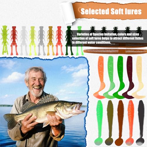 EXAURAFELIS Fishing Lures,Tackle Box with Tackle Included, Crankbaits, Spoon, Shrimp Worm Bait, Hooks,Weights & Other Accessories, Fishing Lures kit Lure Set for Bass Trout Salmon - color: Black-147pcs