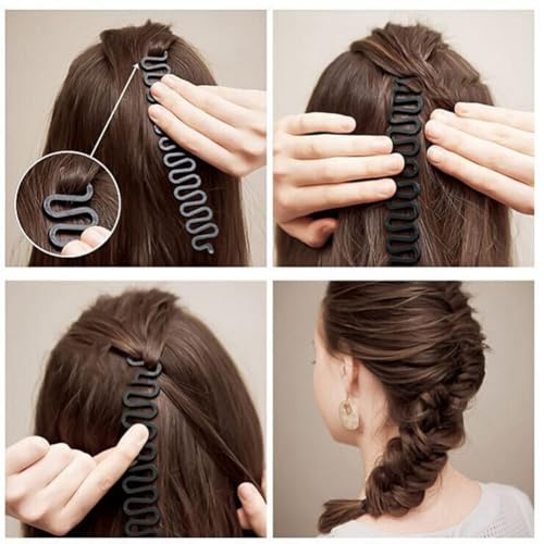 AKOAK 3 Pcs (Black, Gray, White) Hair Accessories - Fish Bone Braid Centipede, Twist Tool for DIY Hairstyles and French Braids