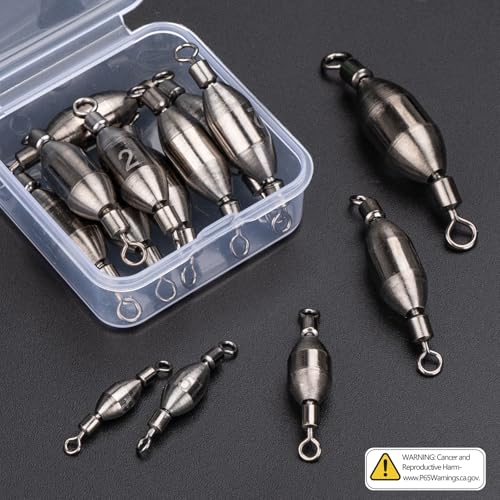 THKFISH Brass Fishing Sinker Swivel, 5 Size Trolling Sinkers Swivel Weights Quick Set Up Lead Fishing Sinker with Inner Swivel Rolling for Fishing Saltwater Freshwater,1/32-1/2 OZ - size: 1/32OZ-30PCS