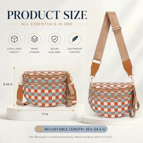 Womens Crossbody Bag, Spacious Nylon Bum Bag Trendy Shoulder Purse with Adjustable Strap Zipped Travel Essentials - color: 42a-multi
