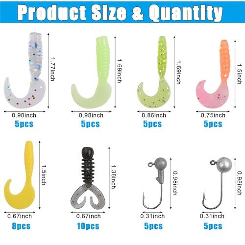 Soft Plastic Fishing Lure Jig Head Hook Kit,Grub Worm Lures Crappie Jigs Head Grub Tail Swimbait Tube Bait Jigs for Saltwater Freshwater, Trout Crappie Fishing - color: 48PCS Sets