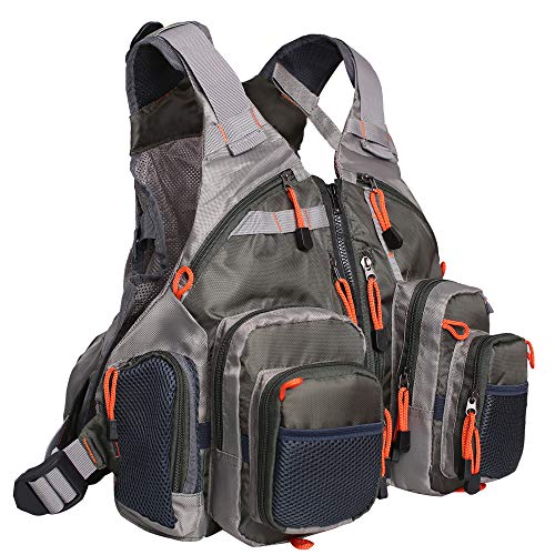 Waxaya Lightweight Fly Fishing Vest with Multi Pockets Adjustable Size Mesh Fishing Backpack for Men and Women - color: Green