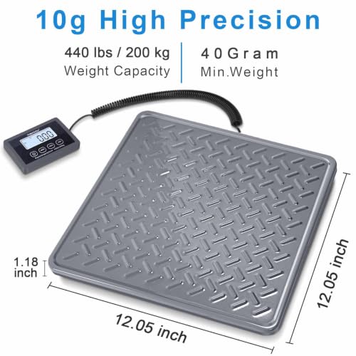 THINKSCALE Shipping Scale, 440lb/1oz Digital Heavy Duty Postal Scale, Strong Steel Platform, Postage Scale with Hold/Tare/LCD Display, Scale for Packages, Luggage Scale, Battery&AC Adapter Included - color: Alloy Steel Gray